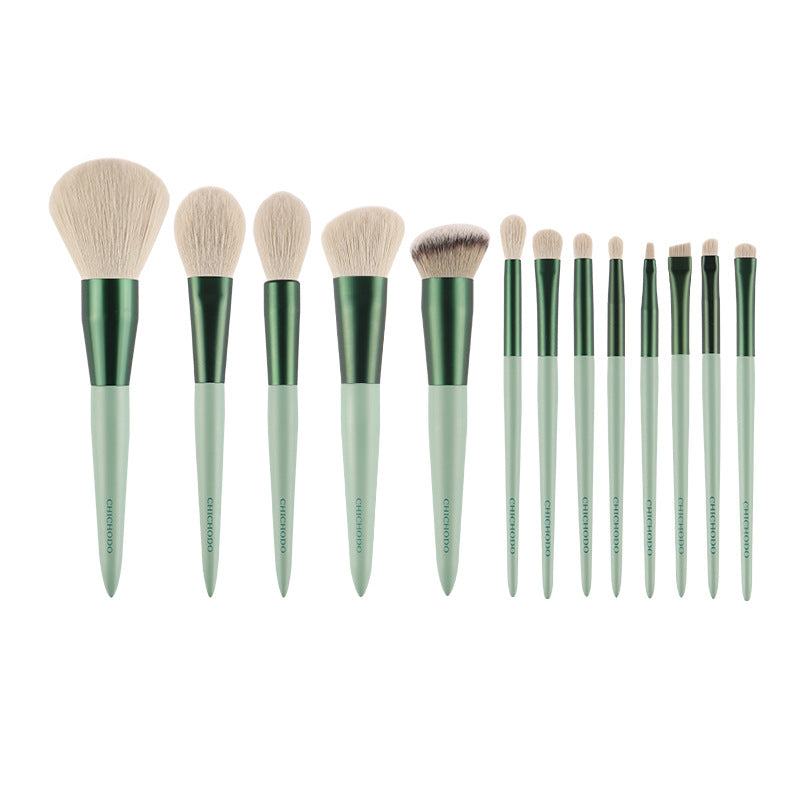 13-Piece Green Makeup Brush Set – Complete Foundation & Eye Brush Kit