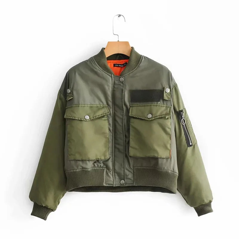 Long sleeve zipper bomber jacket outwear women&