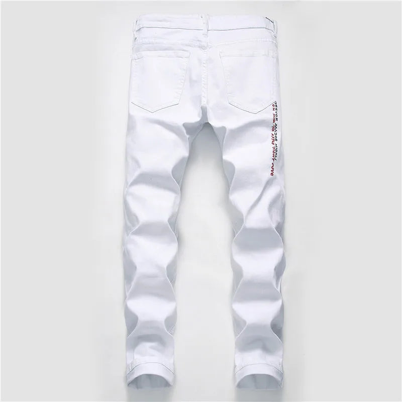 Men’s Ripped Printed Skinny Jeans | Hip Hop Streetwear Denim Pants