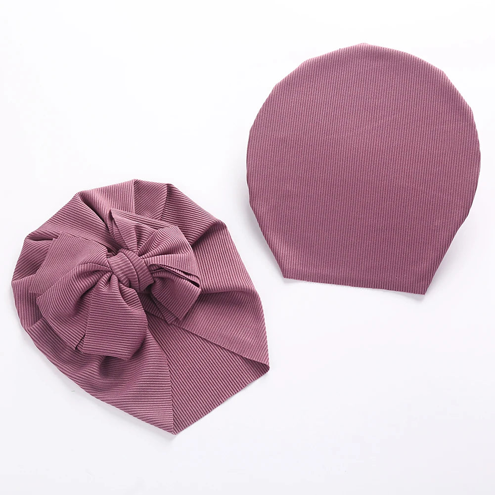 Solid Ribbed Bunny Knot Turban Hat
