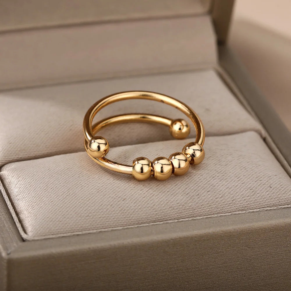 18K Gold Plated Stainless Steel Bead Ring