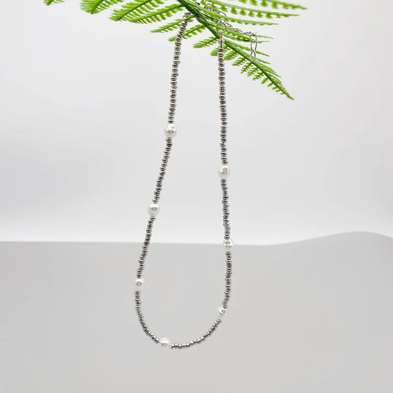 Silver Beads & Pearl Necklace