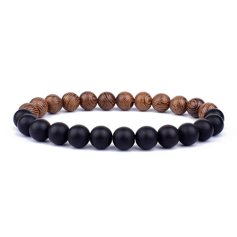 Volcanic Lava Stone & Wooden Bead Bracelet