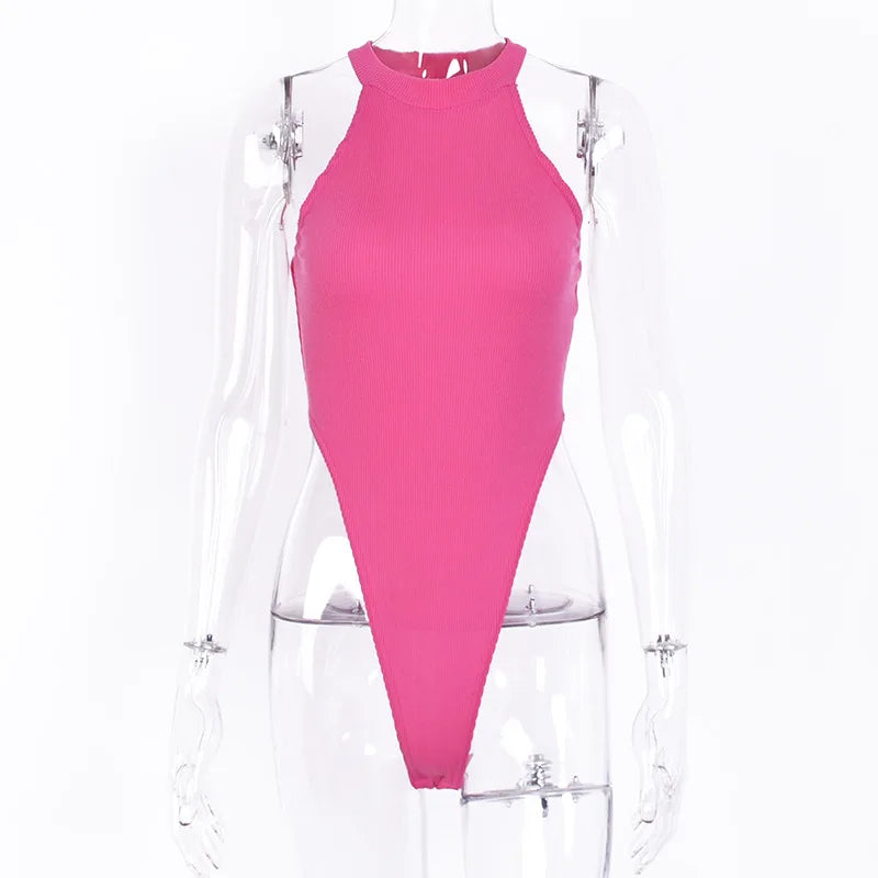 Sexy Neon Women’s Sleeveless Backless Skinny Bodysuit
