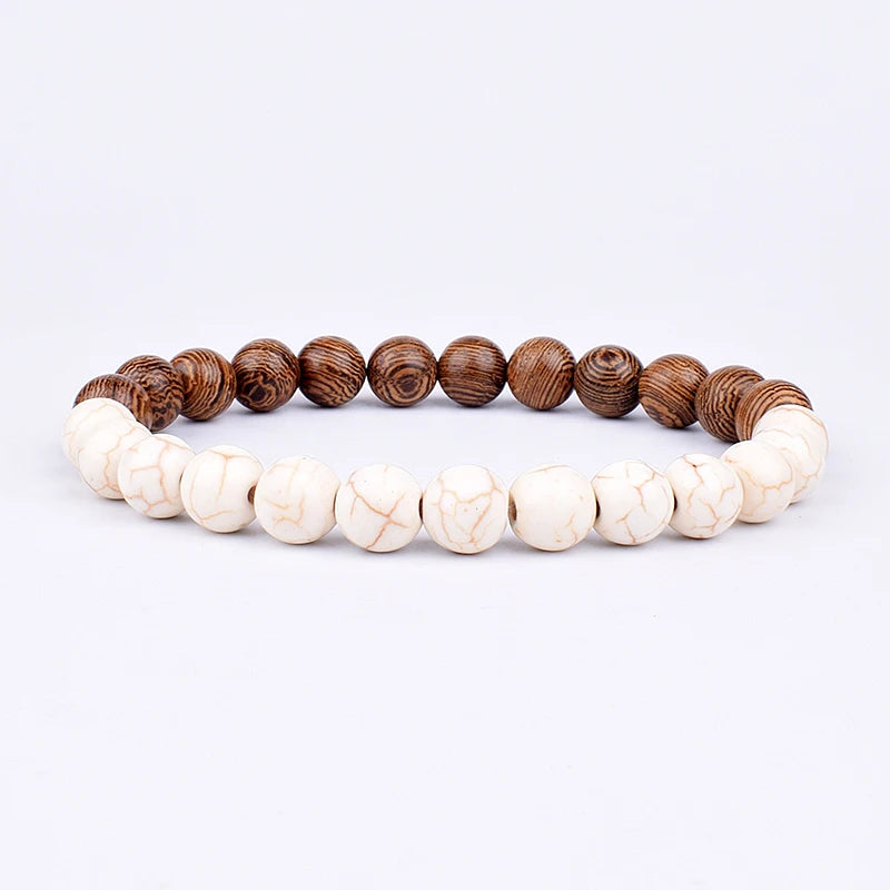 Volcanic Lava Stone & Wooden Bead Bracelet