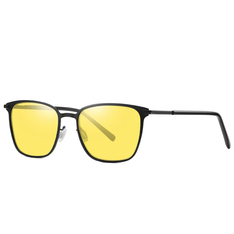 Men’s Square Polarized Sunglasses – Night Vision Driver Metal Shades