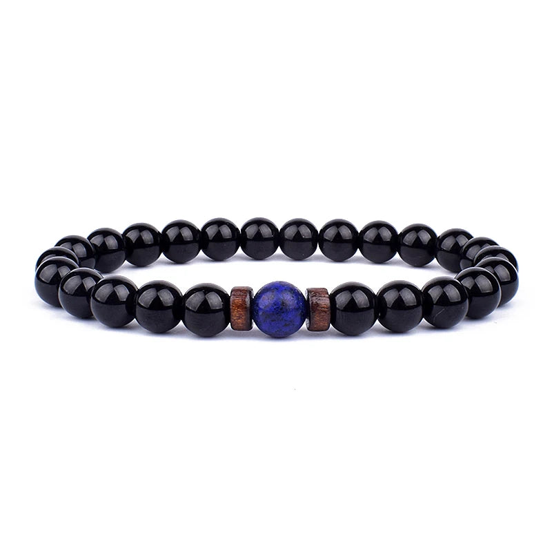 Volcanic Lava Stone & Wooden Bead Bracelet