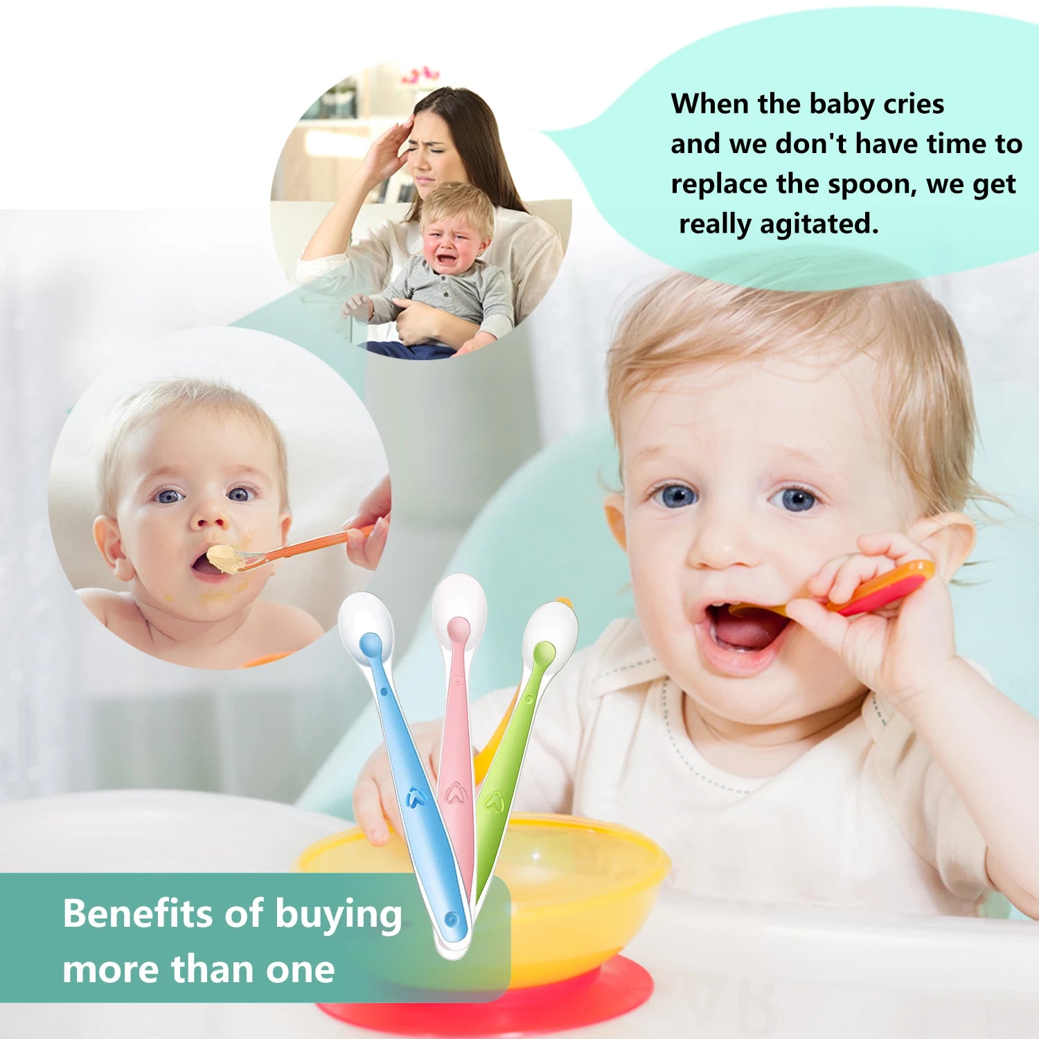 Baby Silicone Soft Training Feeding Spoons with Temperature Sensing
