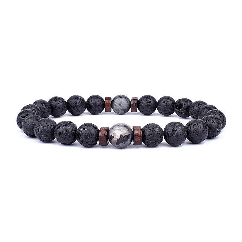 Volcanic Lava Stone & Wooden Bead Bracelet