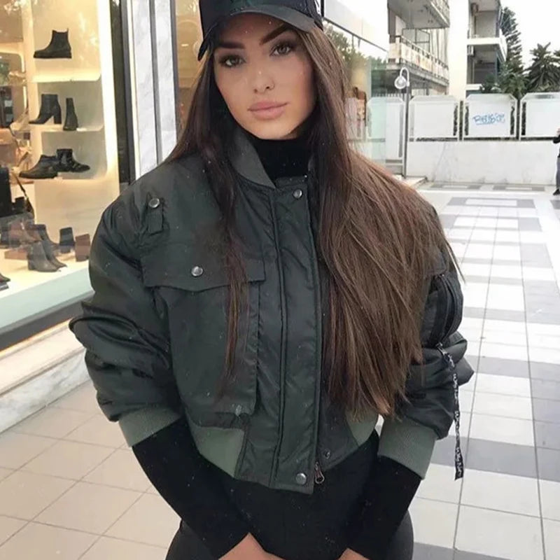 Long sleeve zipper bomber jacket outwear women&
