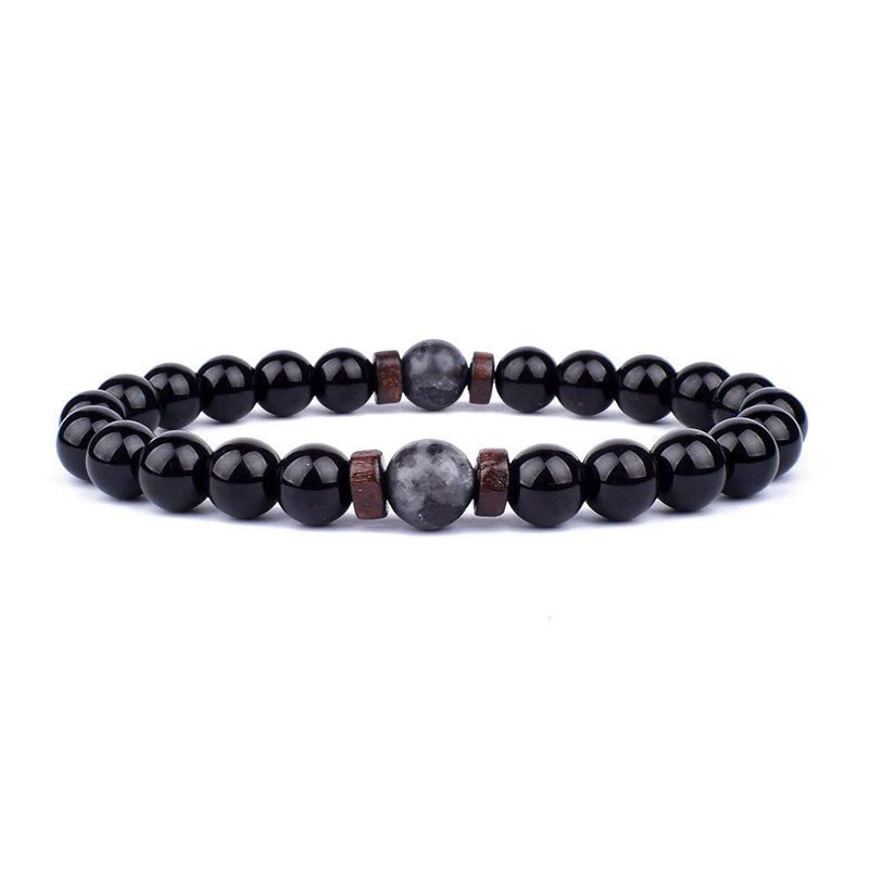 Volcanic Lava Stone & Wooden Bead Bracelet