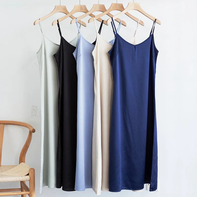 Chic Adjustable Strap Satin Maxi Dress for Women