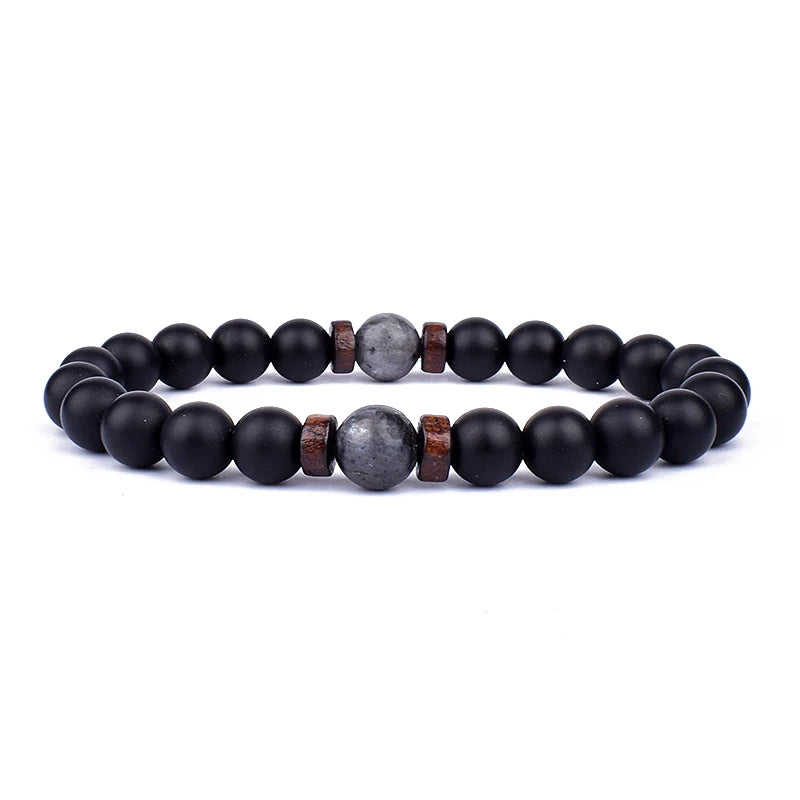 Volcanic Lava Stone & Wooden Bead Bracelet