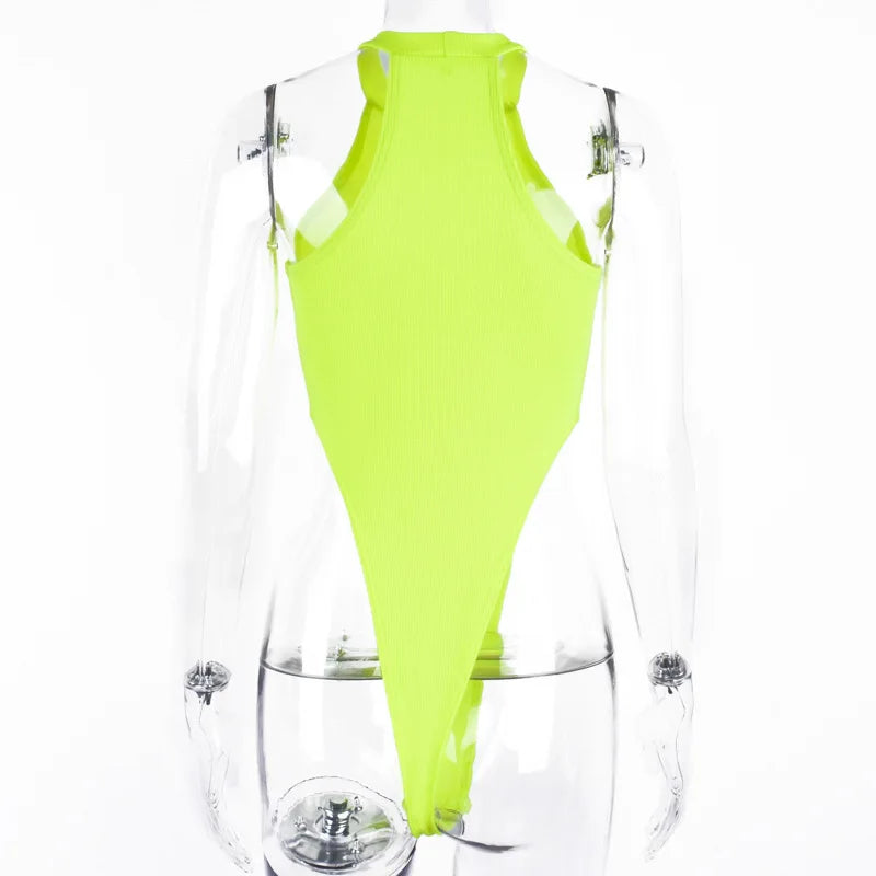 Sexy Neon Women’s Sleeveless Backless Skinny Bodysuit