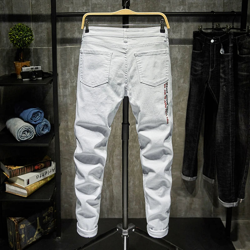 Men’s Ripped Printed Skinny Jeans | Hip Hop Streetwear Denim Pants