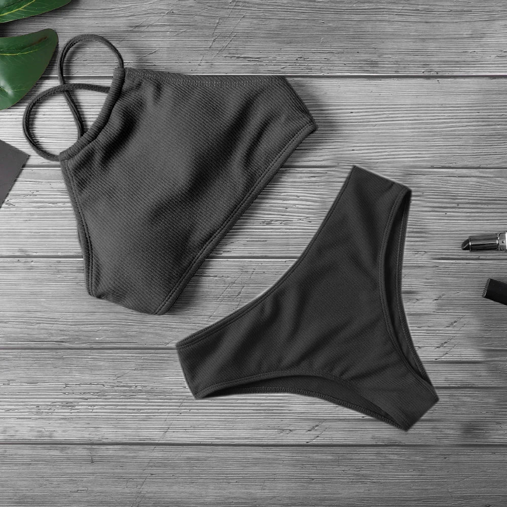Sexy Solid Push-Up Bikini Set – Women’s Bandage Swimwear Beachwear
