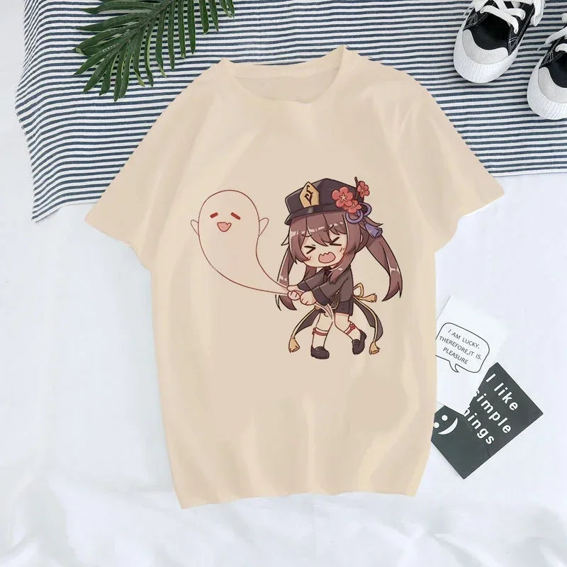Genshin Impact Kawaii Graphic T-Shirt | Harajuku Anime Tee for Women