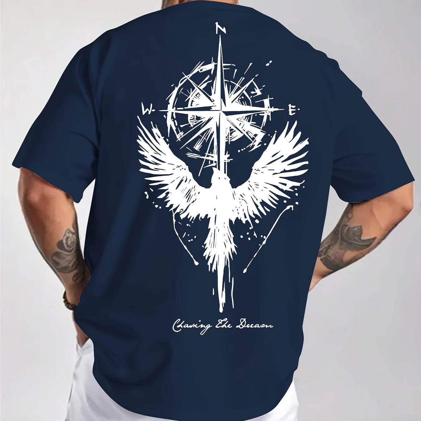 Men’s Cotton Compass & Bird Print T-Shirt