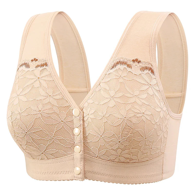 Soft Cotton Thin Cup Front Buckle Bras | Extra Comfortable, Wire-Free, Lace Vest Style