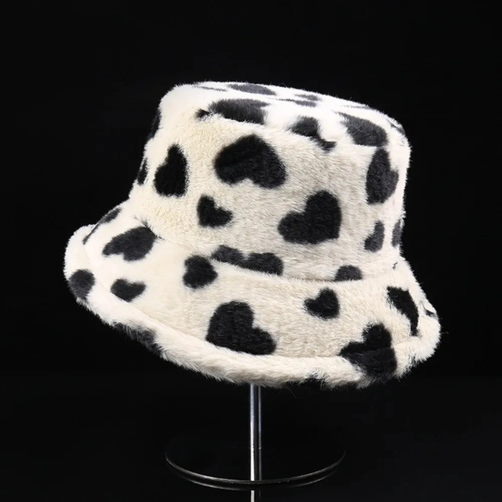 Sweet Faux Fur Fisherman Hat | Fluffy Heart Bucket Hat for Winter & Casual Wear