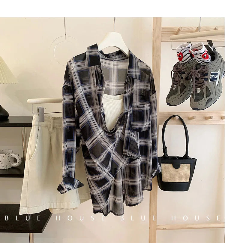 Women’s Red Black Plaid Long Sleeve Shirt