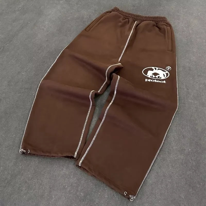 Man Y2k Pants Joggers Men Streetwear Embroidered Pink Long Sweatpants Cargo Clothing Casual Police Trousers American Harajuku