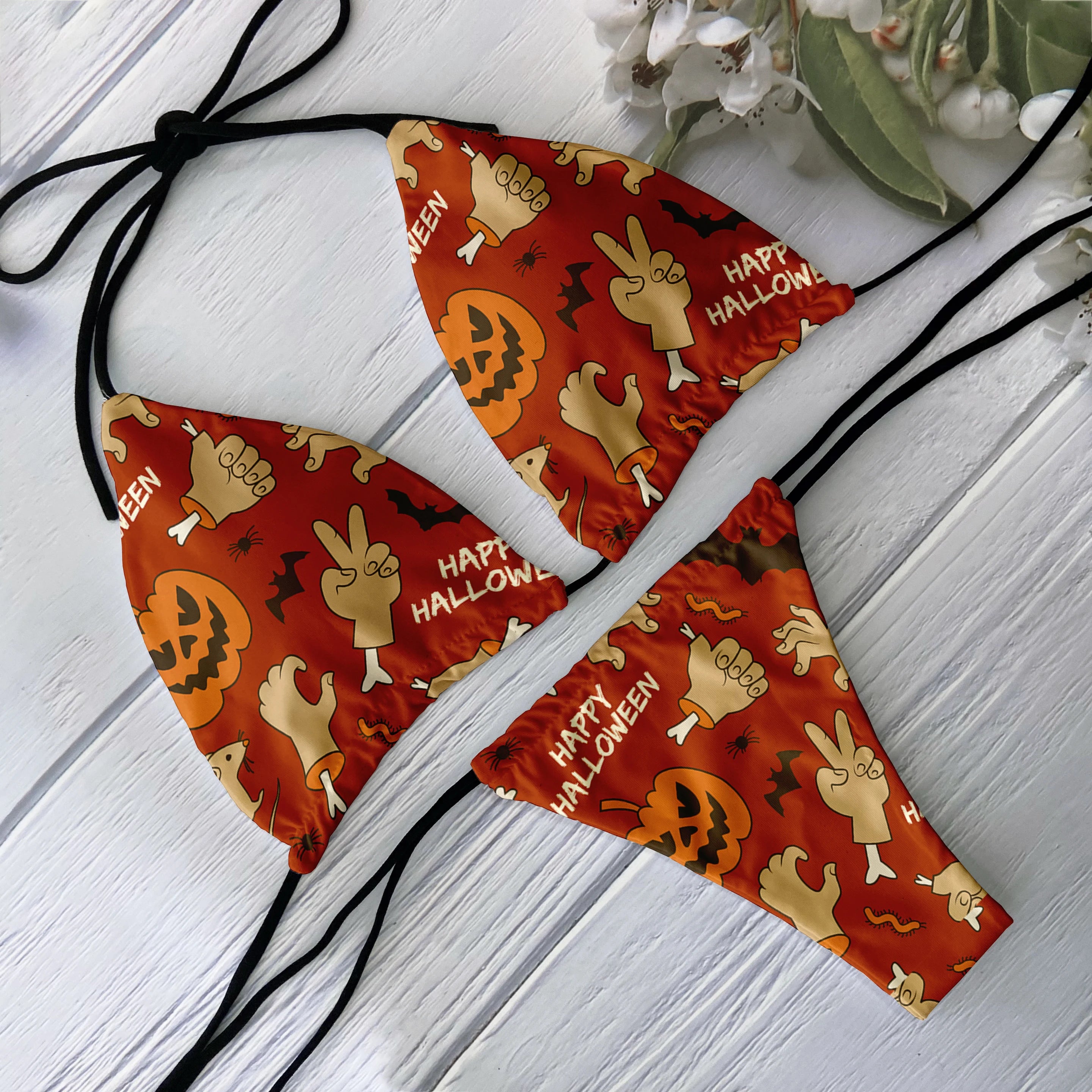 Skull Print Backless Bikini Set