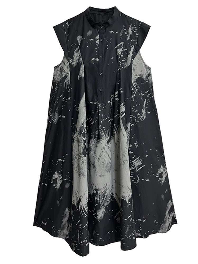 Women’s Black Pattern Printed Midi Shirt Dress