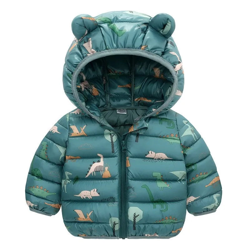 Kids Dinosaur Hooded Down Jacket