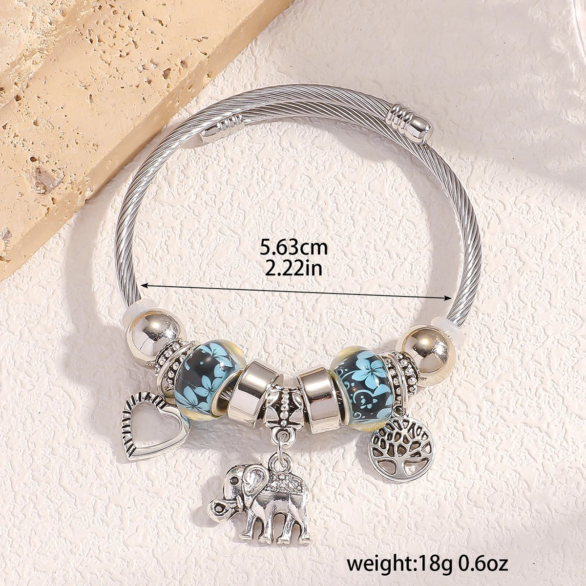 Elephant & Life Tree Charm Bracelet