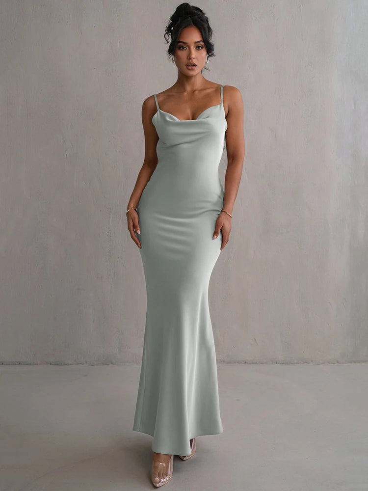 Mozision Floral Draped Backless Maxi Dress for Women