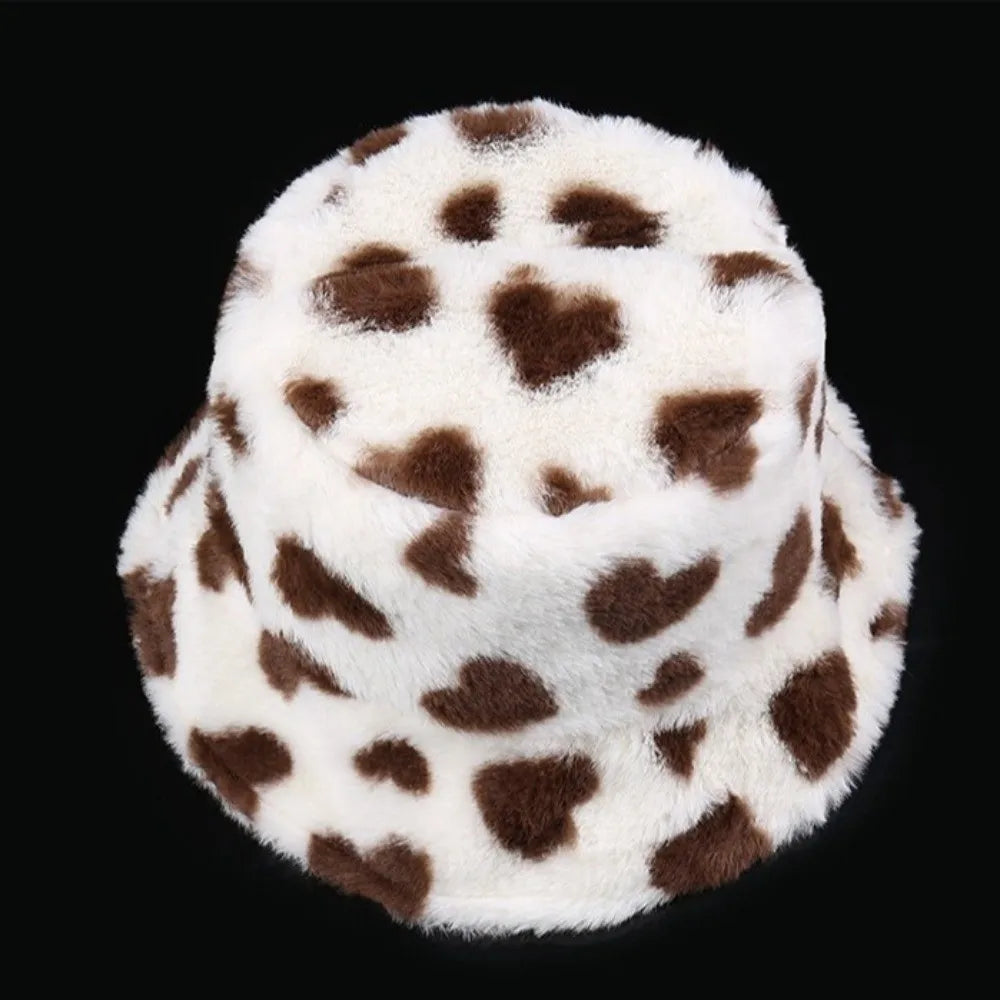Sweet Faux Fur Fisherman Hat | Fluffy Heart Bucket Hat for Winter & Casual Wear