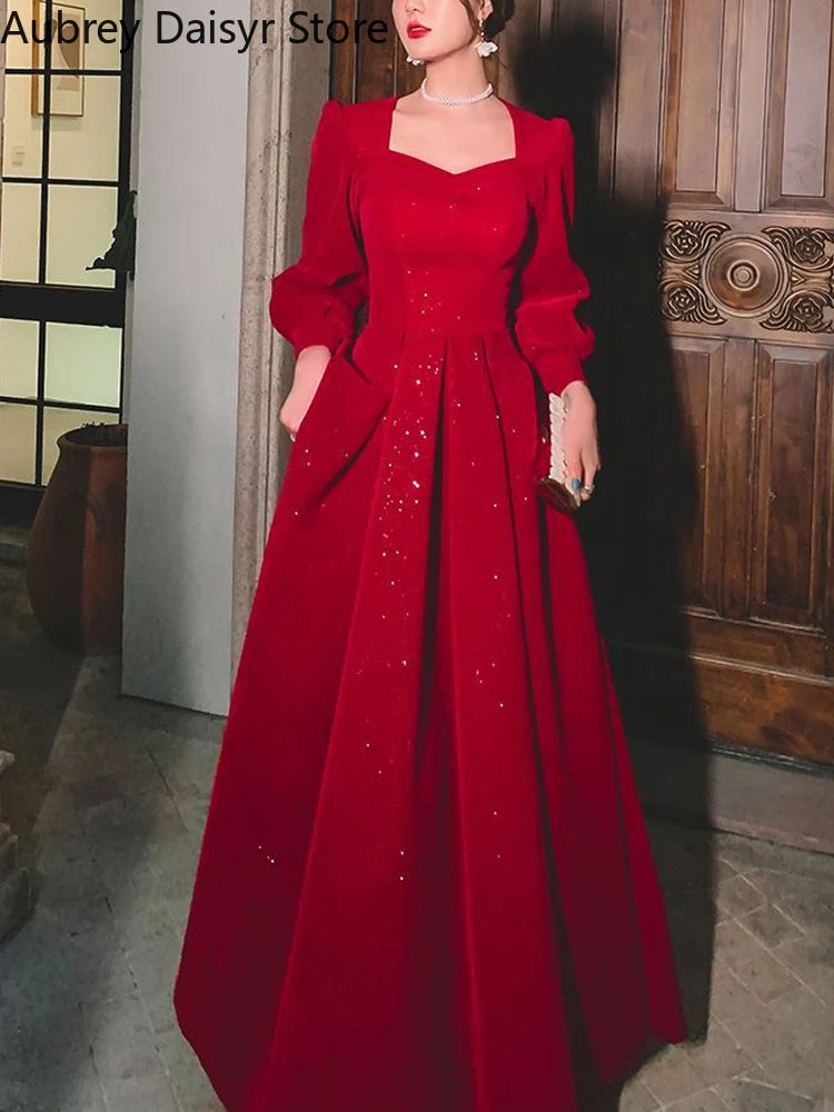 Elegant Red Sequins Midi Dress