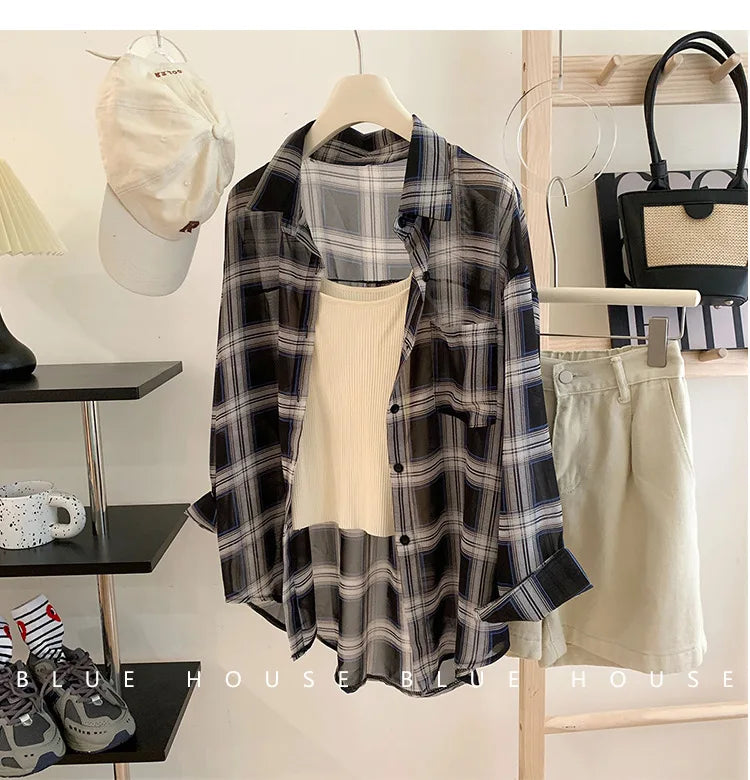 Women’s Red Black Plaid Long Sleeve Shirt