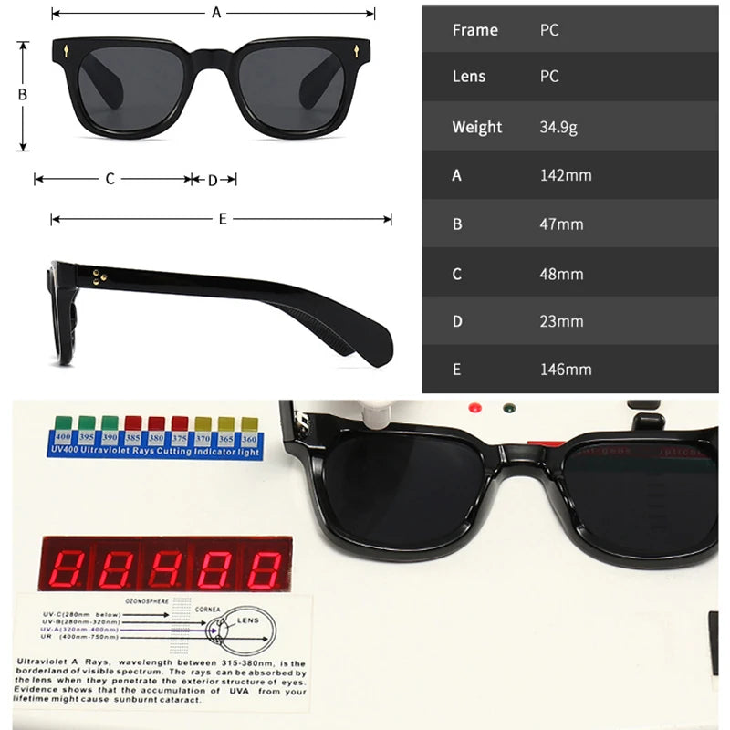 SHAUNA Retro Square Rivets Sunglasses