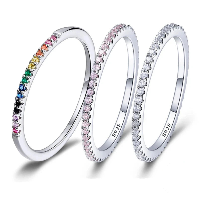 BAMOER 925 Sterling Silver CZ Simulated Diamond Stackable Ring