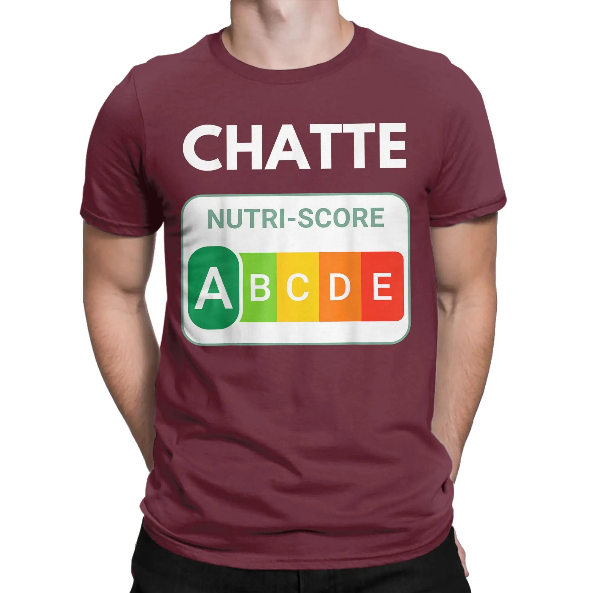 Creative Nutri-Score “A Chatte” Cat Lover T-Shirt | Men’s Funny Cotton Short Sleeve Tee