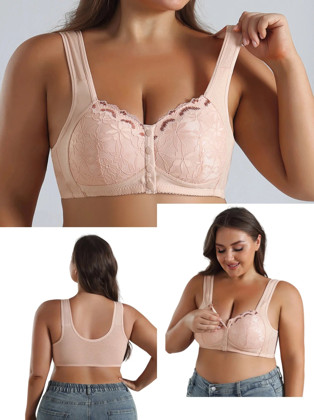 Soft Cotton Thin Cup Front Buckle Bras | Extra Comfortable, Wire-Free, Lace Vest Style