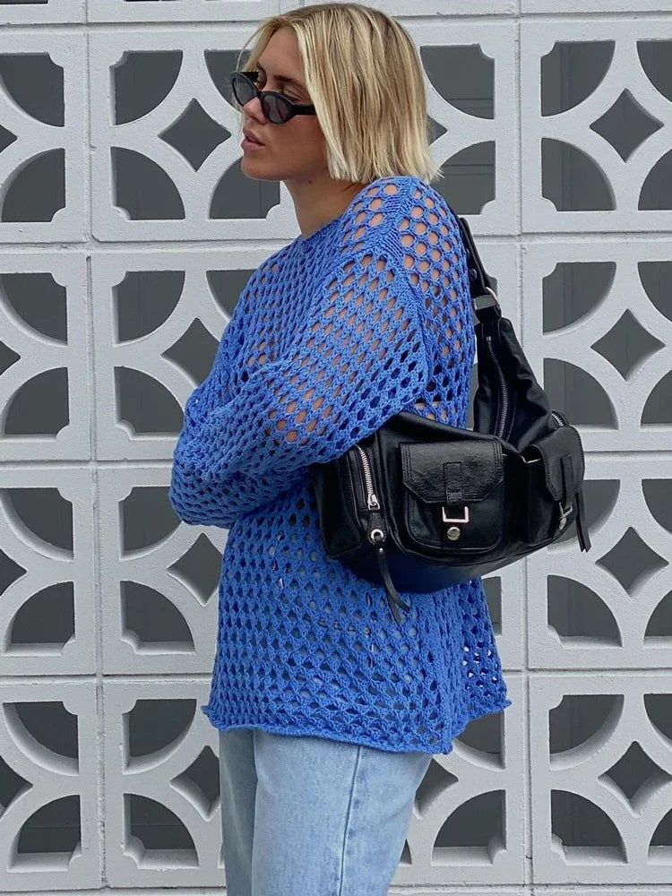 Tossy Knit Hollow Out Cover-Up Mini Dress for Women