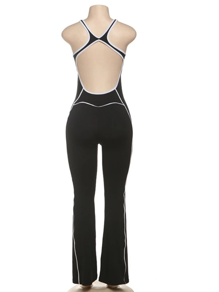 Women’s Summer Sleeveless Sexy Backless Striped Skinny Bodysuit