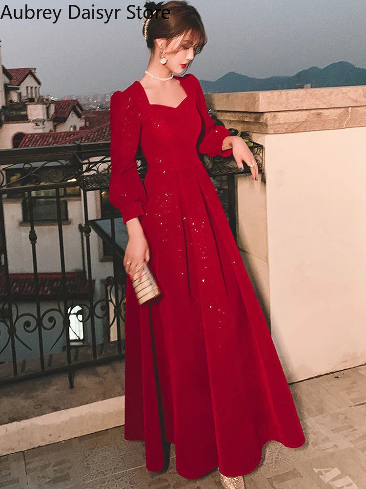 Elegant Red Sequins Midi Dress