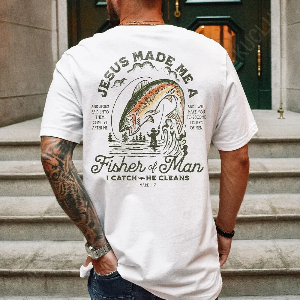 Christian Shirts for Men Christian T Shirts Fisher of Men TShirts Gift for Men Jesus Bible Verse Shirt Dad Birthday Gift Tops