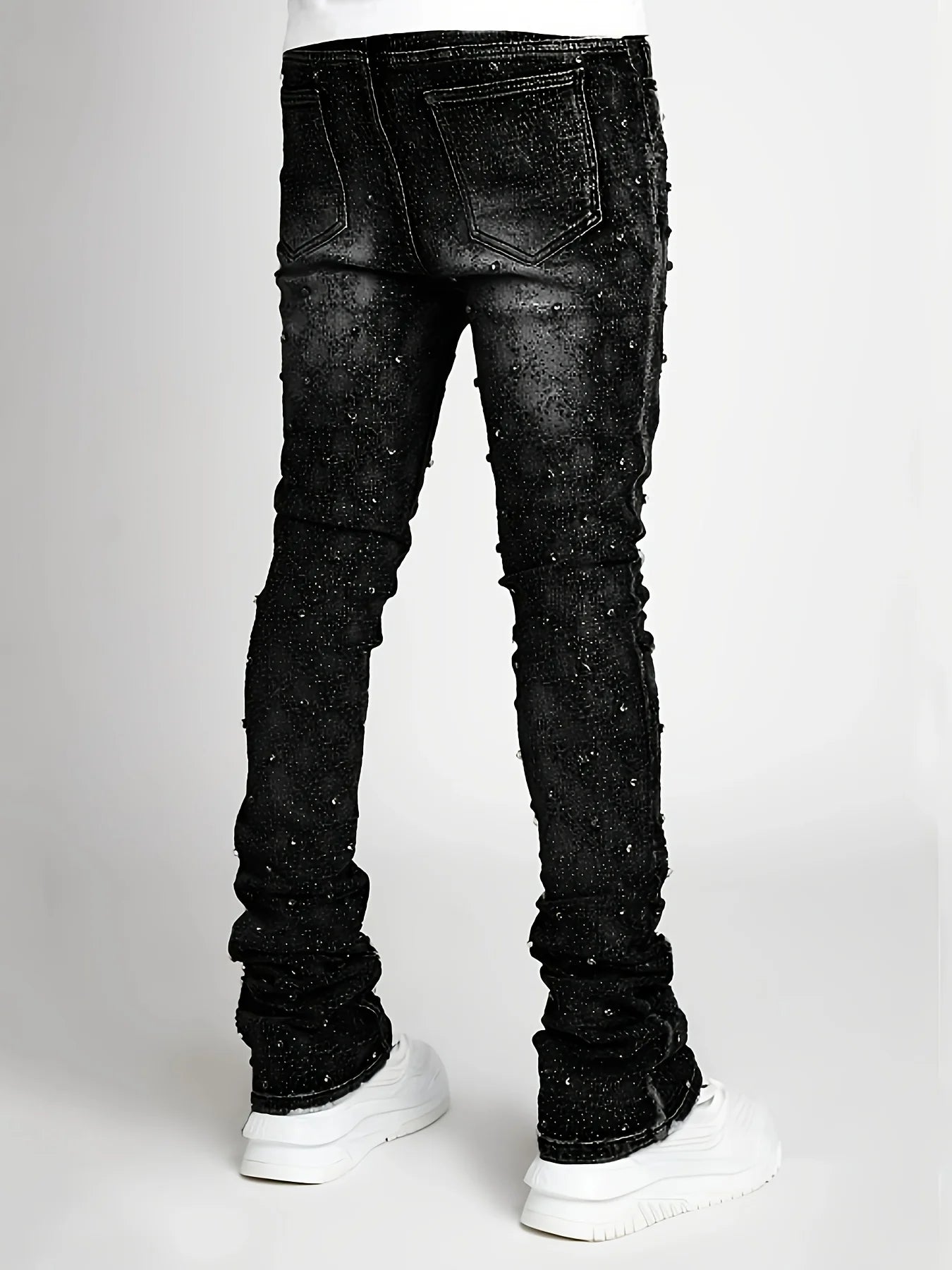 Men’s Pearl-Embellished Straight Leg Denim Jeans | Trendy European & American Style