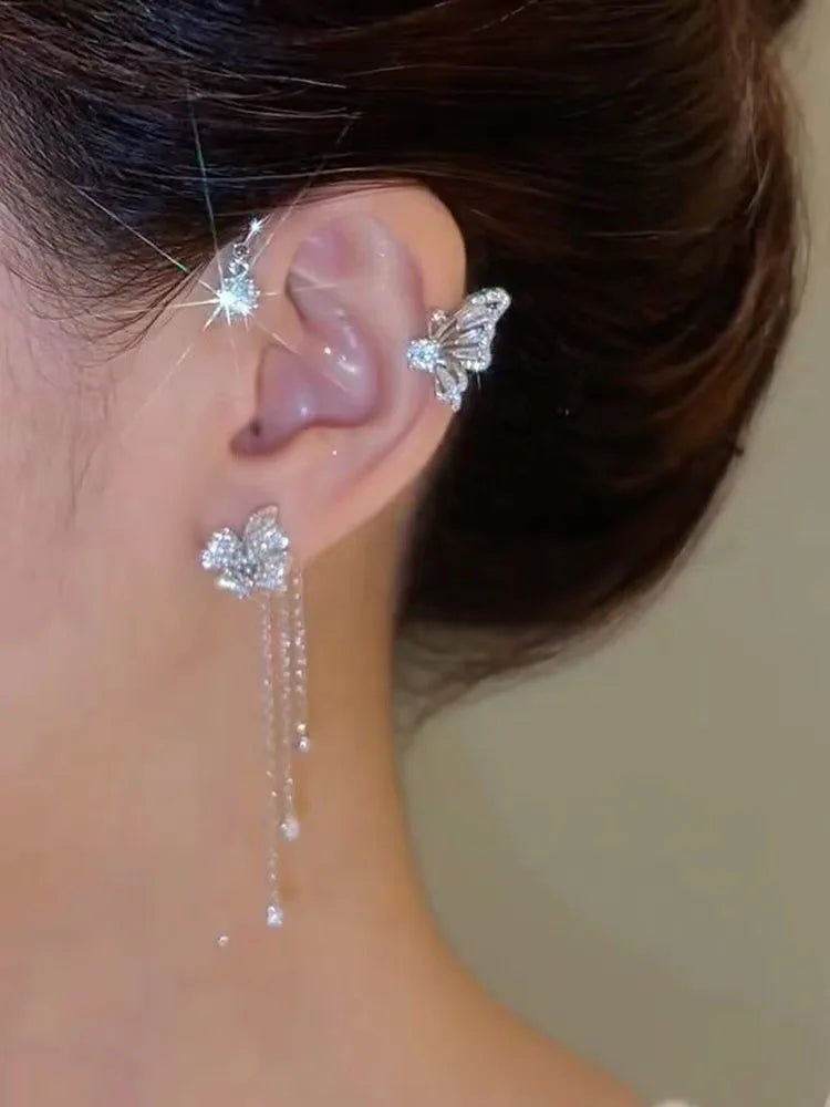 Zircon Butterfly No Piercing Clip-On Earrings