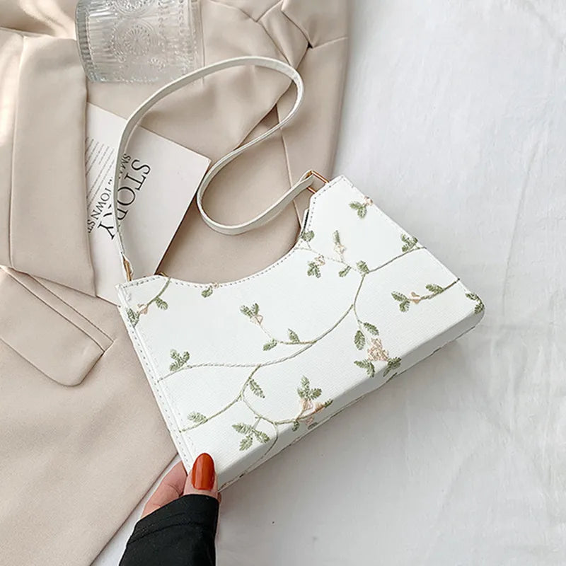 Summer Floral Lace Stitching PU Leather Shoulder Bag