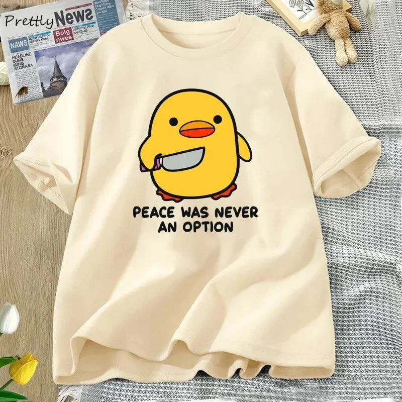 “Peace Was Never An Option” Goose Graphic T-Shirt – Women’s Short Sleeve Tee