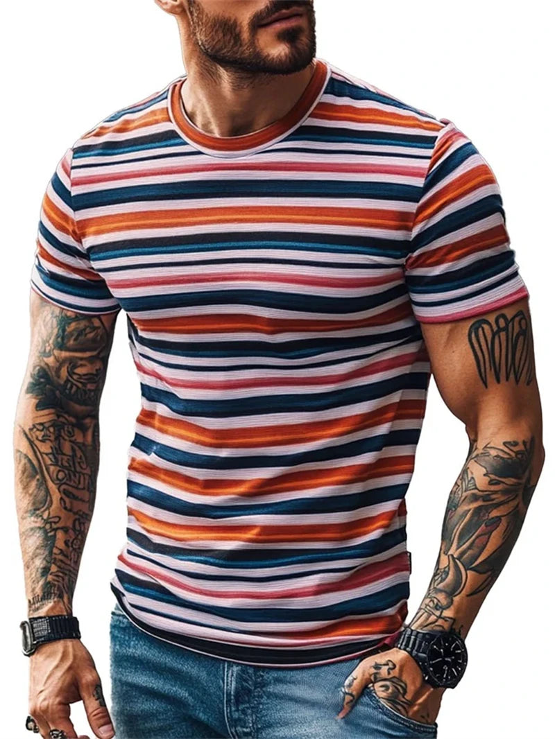 Men’s Stripe 3D Print Quick-Dry T-Shirt