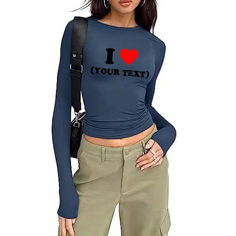 DIY Customize Your Text Couple Spring Autumn Women’s Long Sleeve Crop T-Shirt