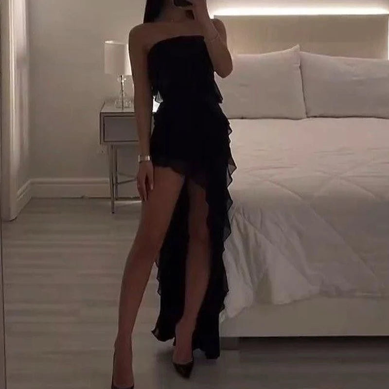 Women’s Strapless Sexy Floral High Slit Mini Dress