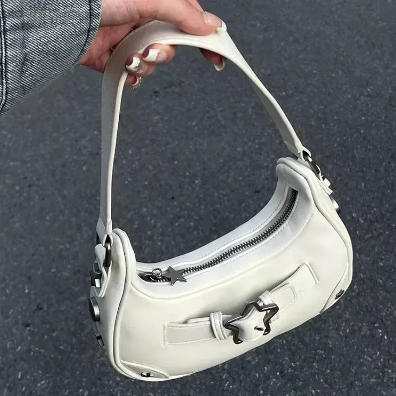 Vintage Korean Cute White Star Shoulder Tote Bag